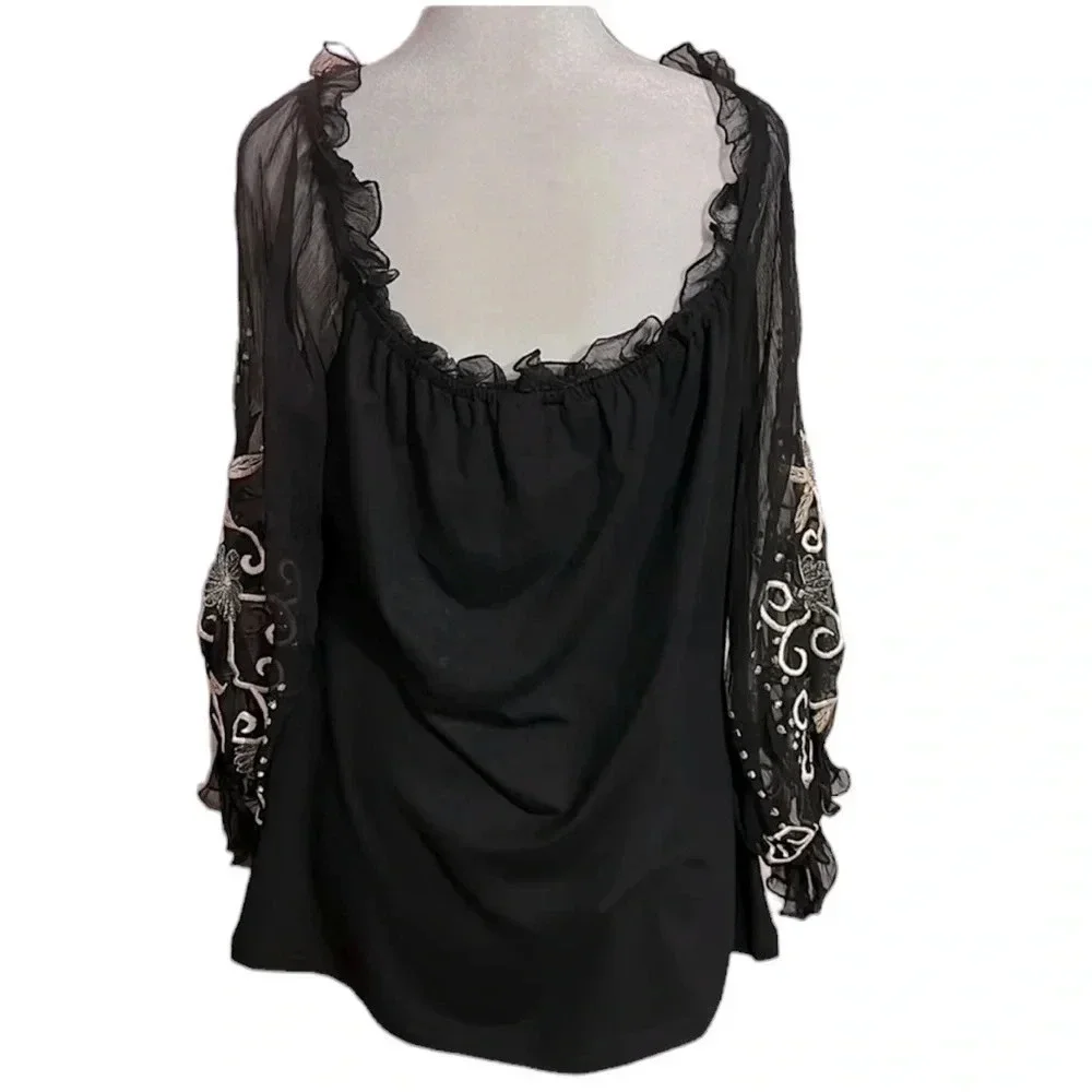 Vintage Collection off shoulder embroidered longsleeve tops size XL - Picture 4 of 9